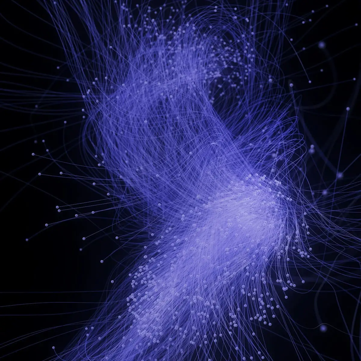 Rappresentazione astratta di una rete neurale con nodi e connessioni luminose su sfondo scuro