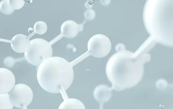 Struttura molecolare tridimensionale che richiama la ricerca scientifica accelerata dall'intelligenza artificiale