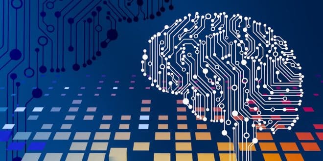 Rappresentazione astratta dell'intelligenza artificiale con un cervello stilizzato su un circuito stampato