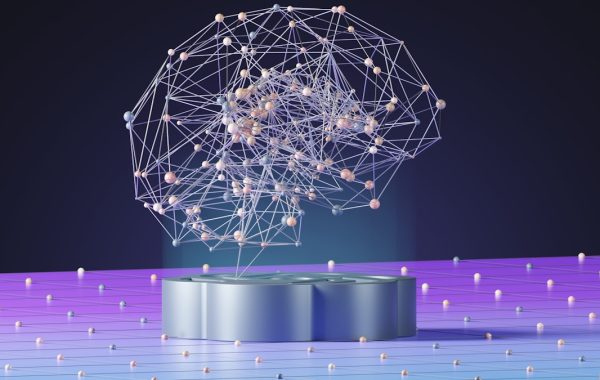 Immagine astratta di una sfera formata da punti e linee, a simboleggiare reti e sistemi di intelligenza artificiale