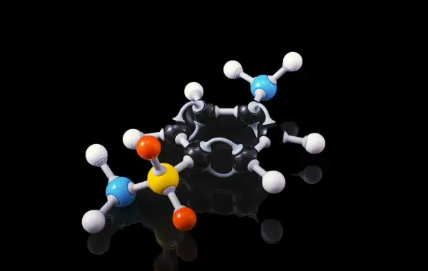 Modello molecolare tridimensionale, simbolo della progettazione di proteine con l'AI