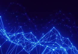 Sfondo astratto blu con linee e punti che rappresenta una rete di dati e il web agentico