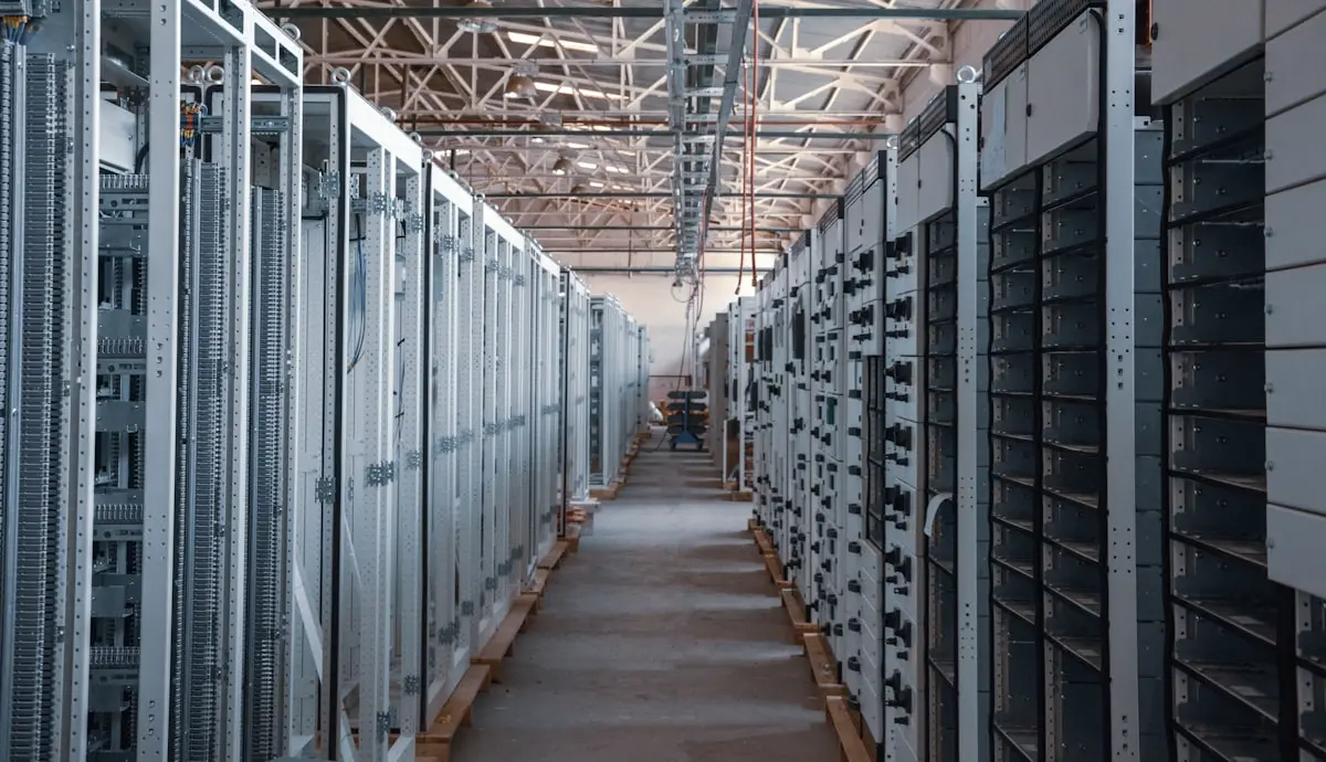 Corridoio di un data center con rack di server, immagine simbolica dei modelli AI acquistati sul cloud