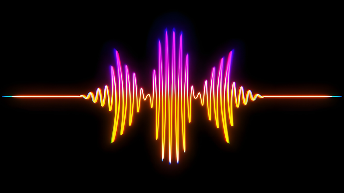Onda sonora colorata che rappresenta un assistente vocale AI