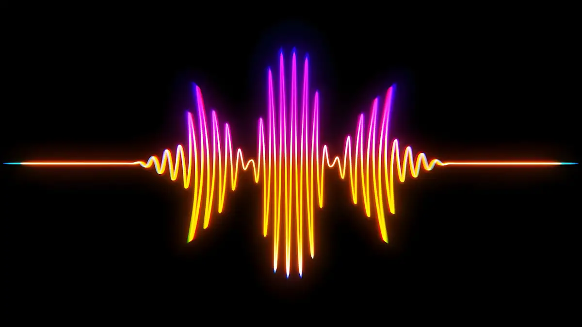 Onda sonora colorata su sfondo nero che rappresenta l’audio generato dall’AI e la filigrana SynthID
