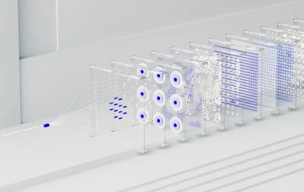 Illustrazione astratta di una rete neurale che rappresenta un agente AI