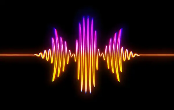 Rappresentazione di un'onda sonora colorata, simbolo del riconoscimento vocale