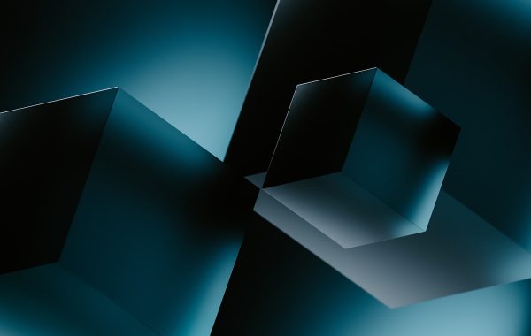 Illustrazione astratta con forme geometriche blu che richiama i confini di separazione delle Support Vector Machine