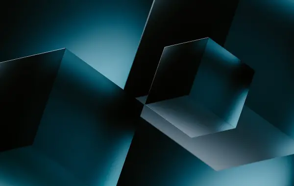 Illustrazione astratta con forme geometriche blu che richiama i confini di separazione delle Support Vector Machine