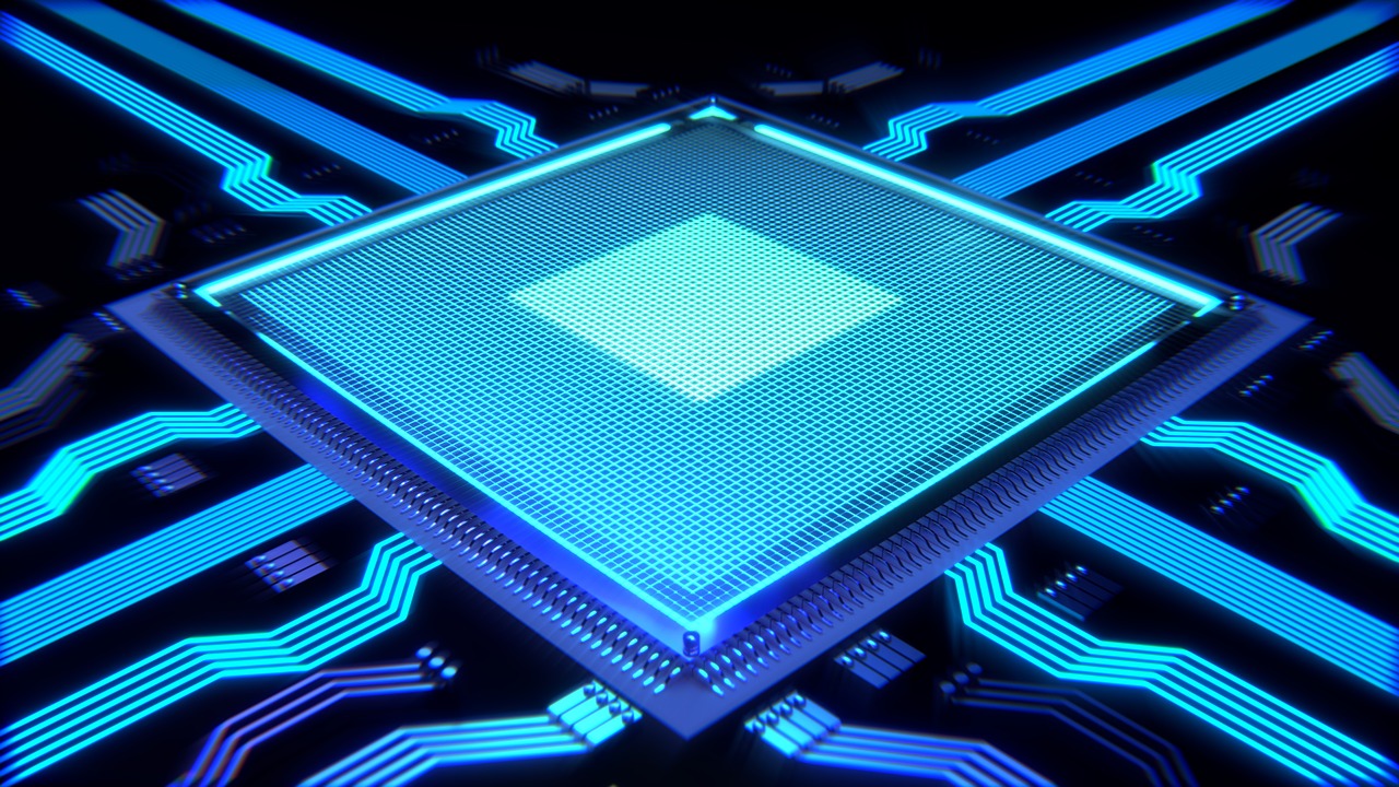Primo piano di un processore su scheda madre, simbolo dei nuovi chip AI di Alibaba
