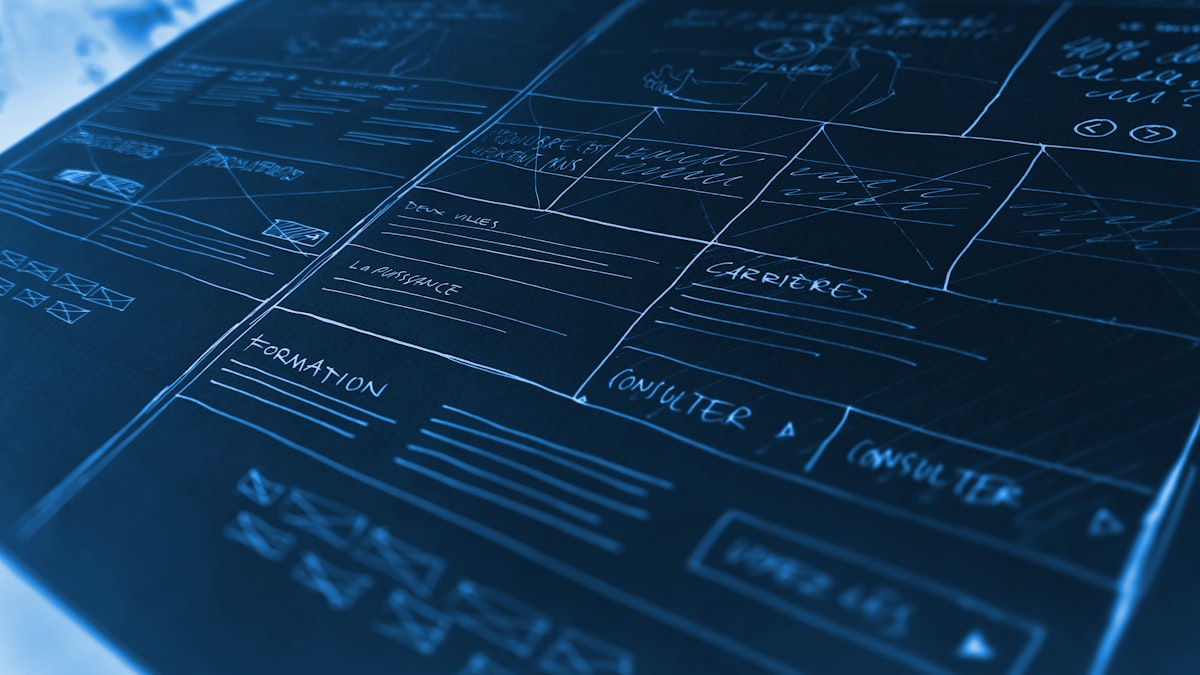 Wireframe luminoso di un'interfaccia utente, concept del design digitale generato in tempo reale