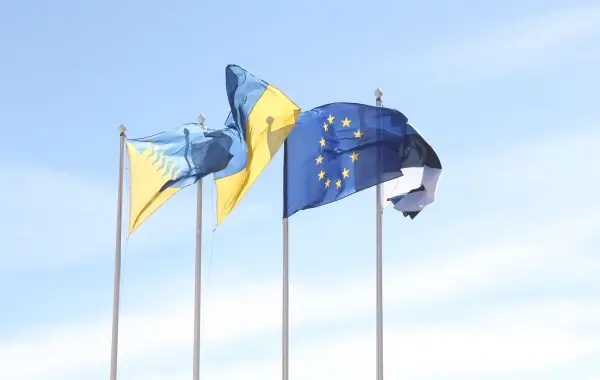Bandiere dell'Unione europea davanti a un edificio istituzionale