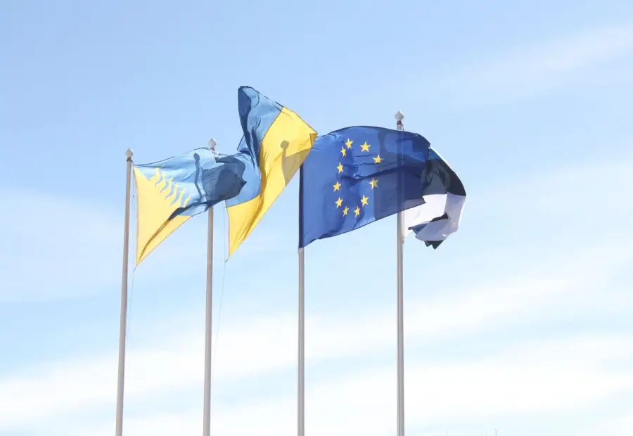 Bandiere dell'Unione europea davanti a un edificio istituzionale