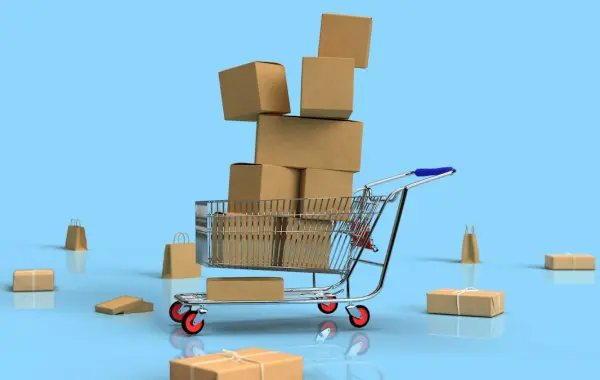 Carrello della spesa online su schermo di computer portatile