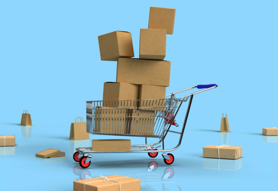 Carrello della spesa online su schermo di computer portatile