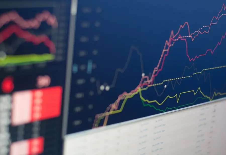 Grafico finanziario con andamento dei mercati su uno schermo