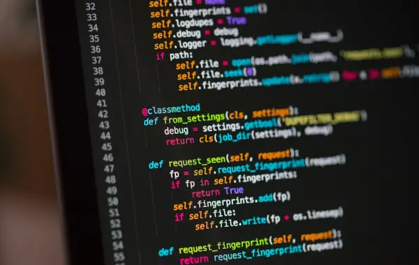 Codice di programmazione su uno schermo, simbolo della sicurezza informatica