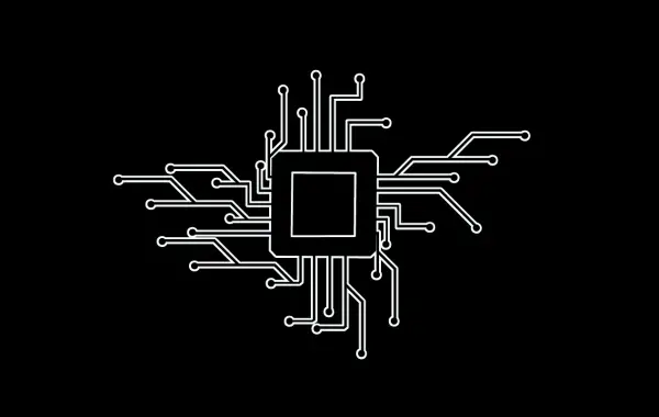 Microchip su scheda elettronica, simbolo dei processori per l'intelligenza artificiale