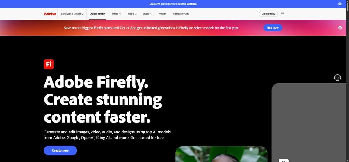 Home page di Adobe Firefly
