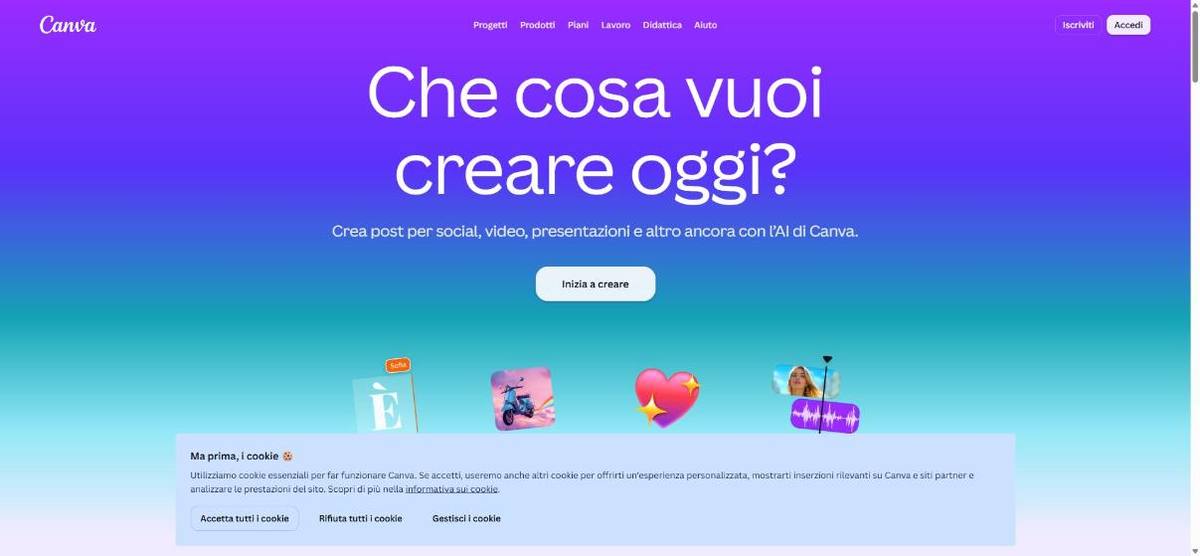 Home page di Canva (strumenti AI)