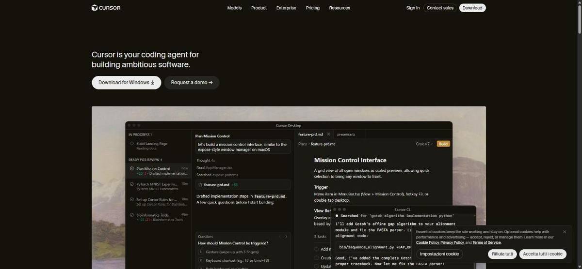 Home page di Cursor