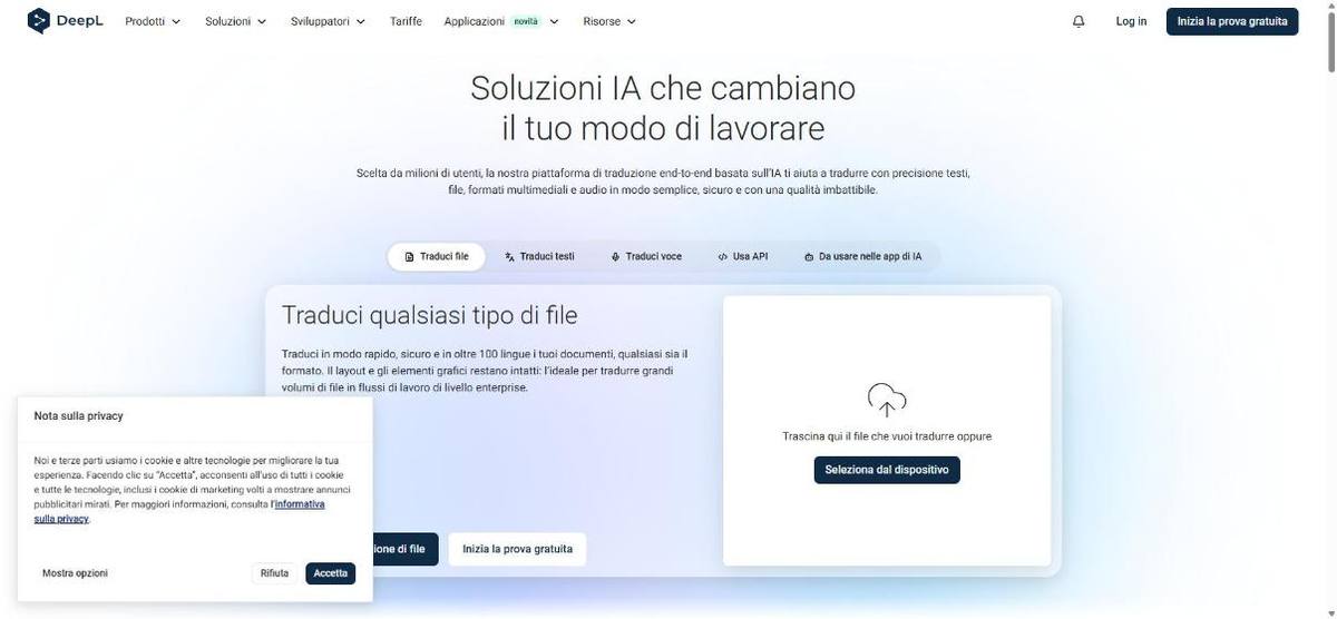 Home page di DeepL