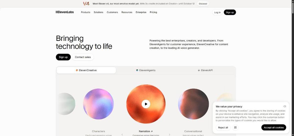 Home page di ElevenLabs