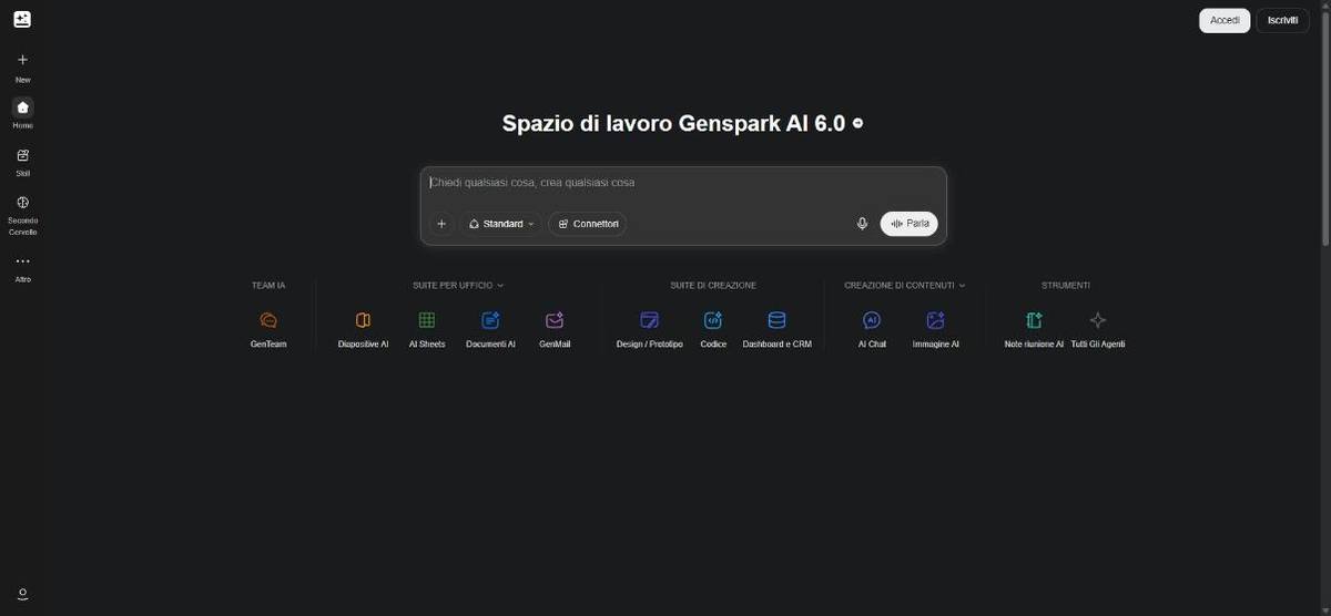 Home page di Genspark
