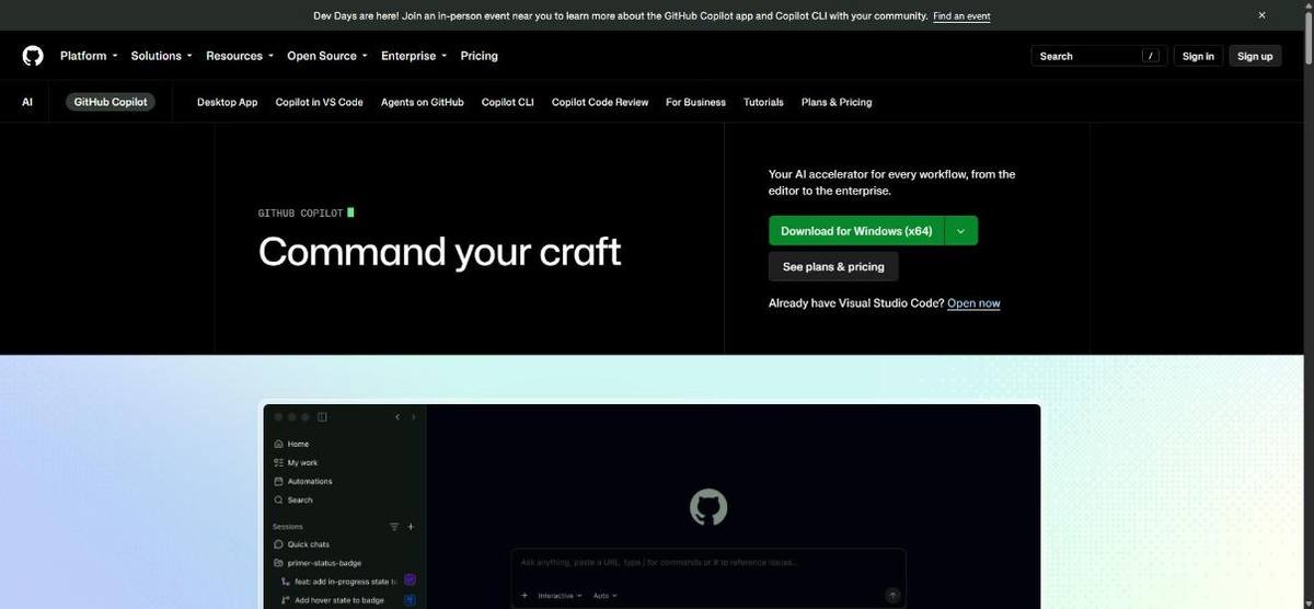 Home page di GitHub Copilot