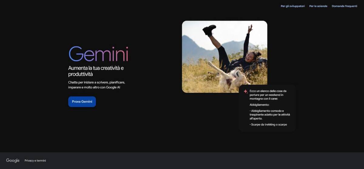 Home page di Google Gemini