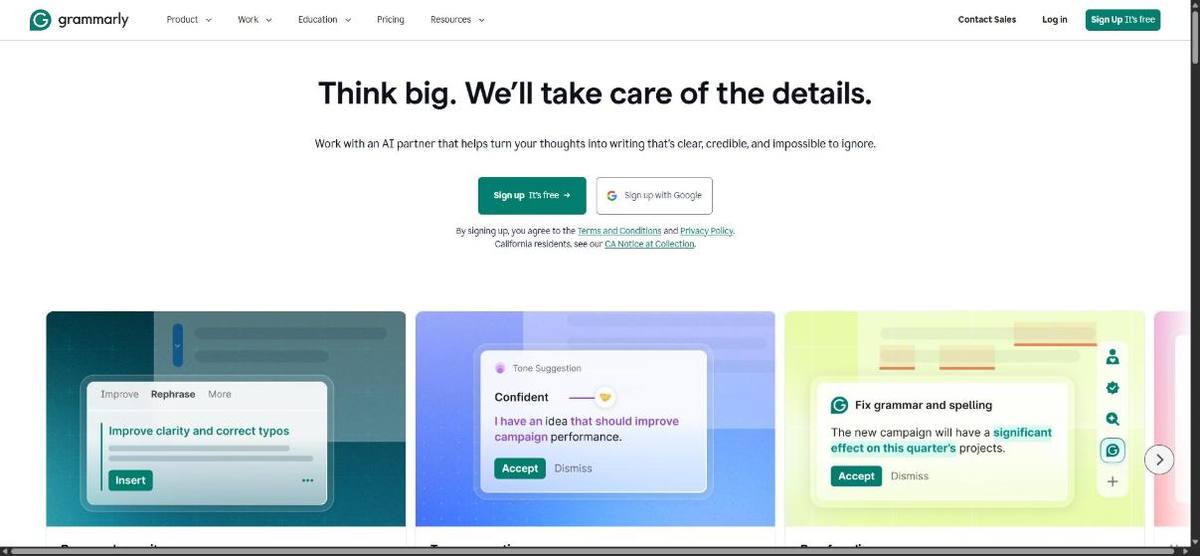 Home page di Grammarly