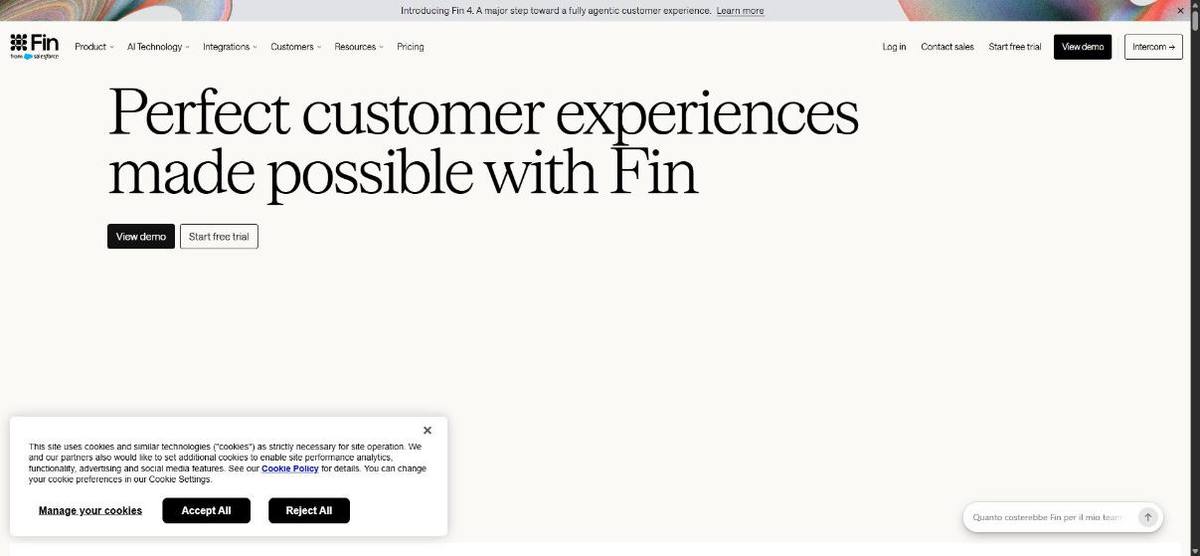 Home page di Fin di Intercom