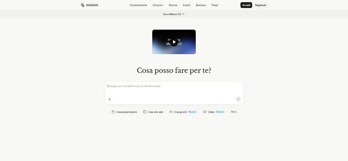 Home page di Manus