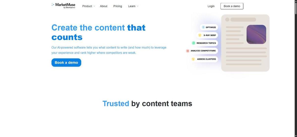 Home page di MarketMuse