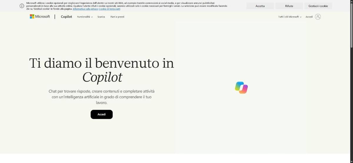 Home page di Microsoft Copilot
