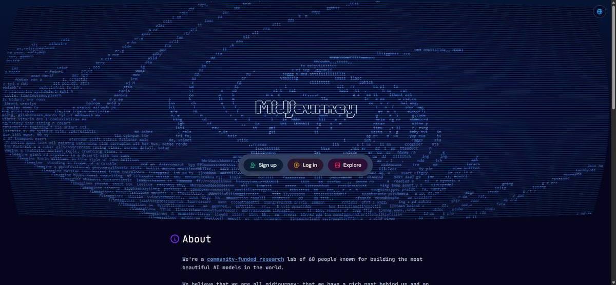Home page di Midjourney
