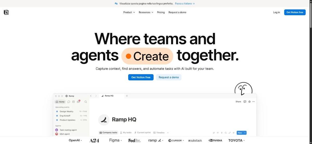 Home page di Notion AI