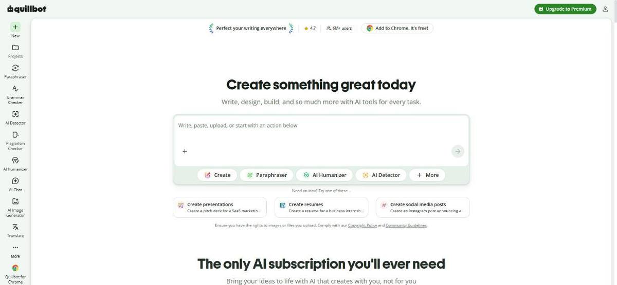 Home page di QuillBot