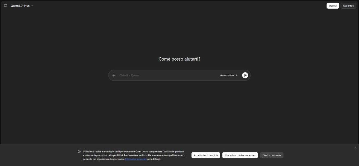 Home page di Qwen Chat