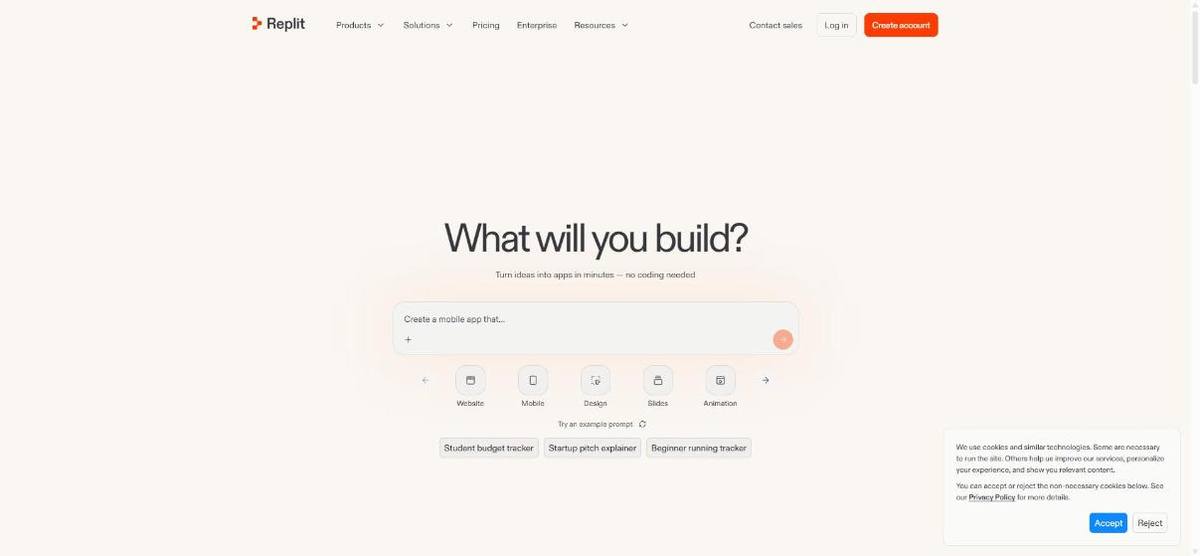 Home page di Replit