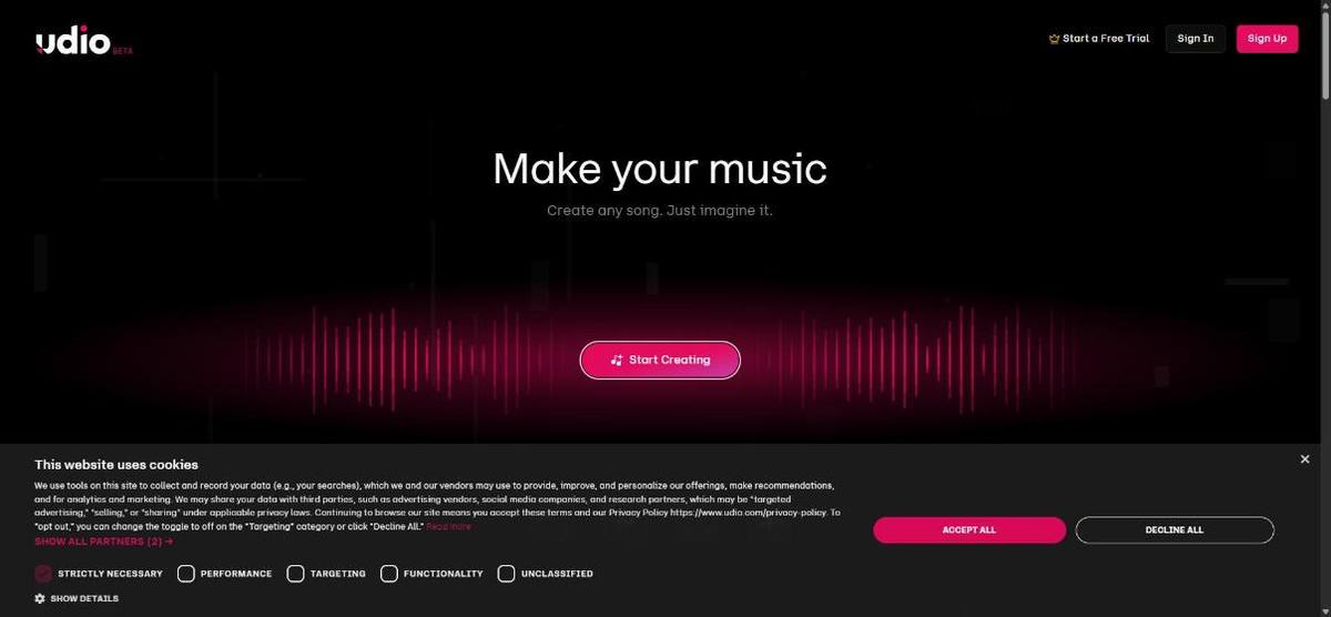 Home page di Udio