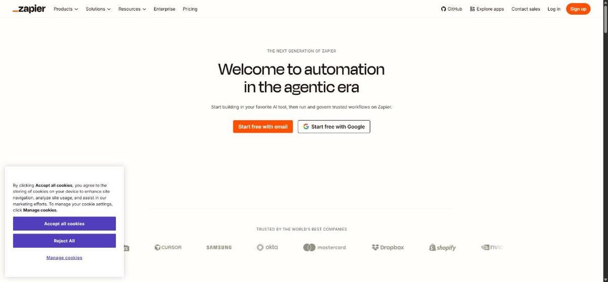 Home page di Zapier